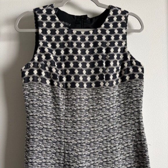 Carlisle Gold Shift Dress Quiet Luxury Designer Metallic Navy Sheath Office - Picture 3 of 5